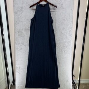 Theory Sonaki Atmos Light Side Slit Navy Blue Halter Racerback Maxi Dress Size M